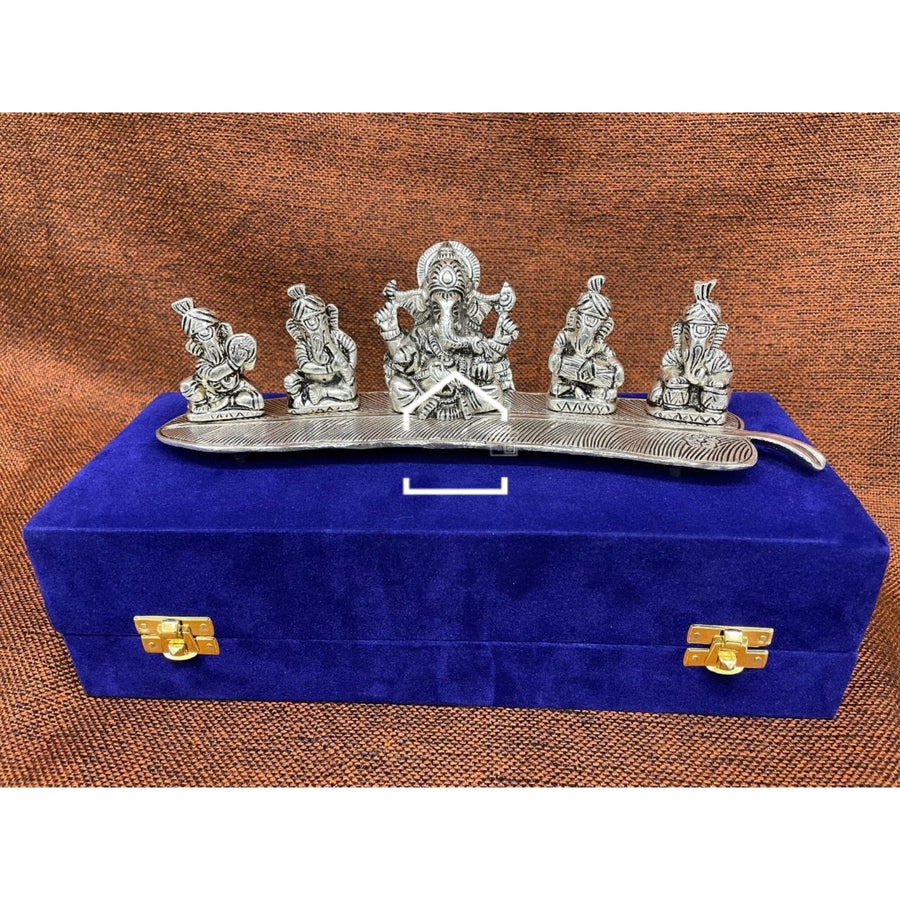 Musical Ganesh Silver Gift Set with Velvet Box