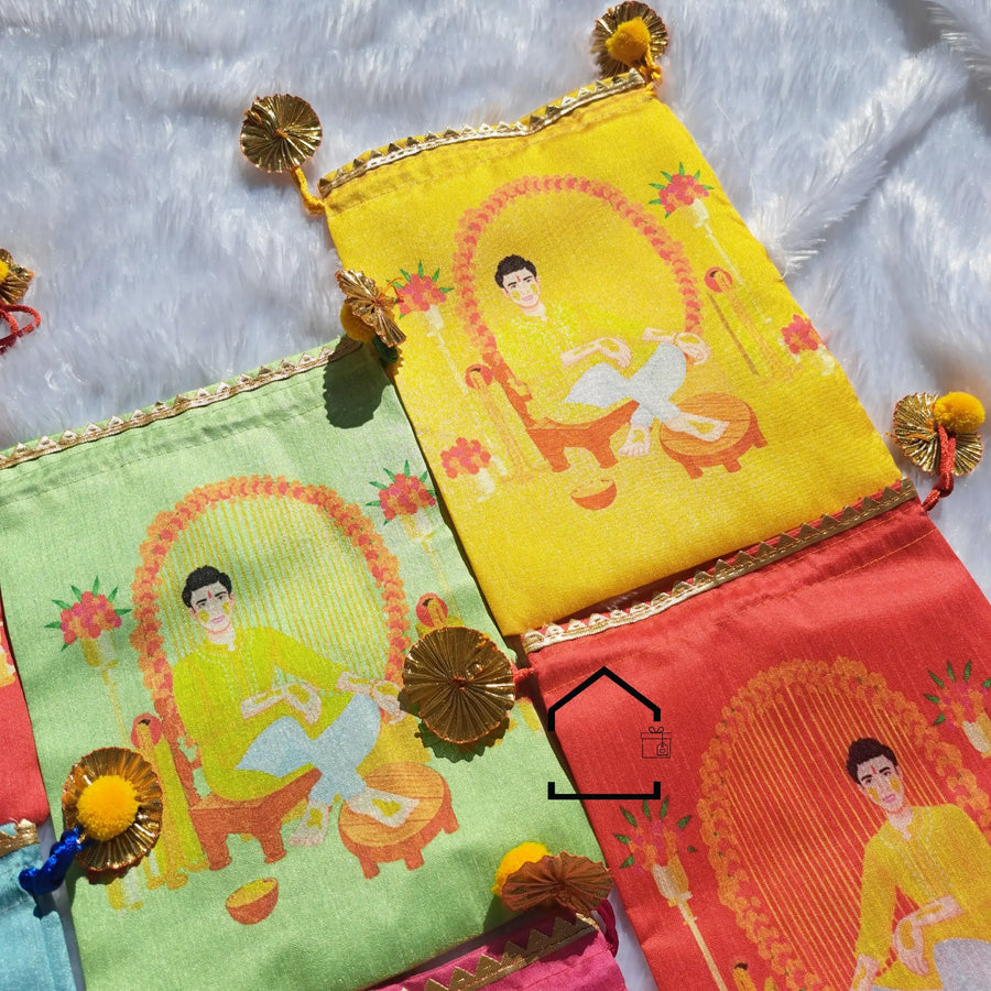 Haldi/Mehandi Groom Giveaway Potli- Set Of 10