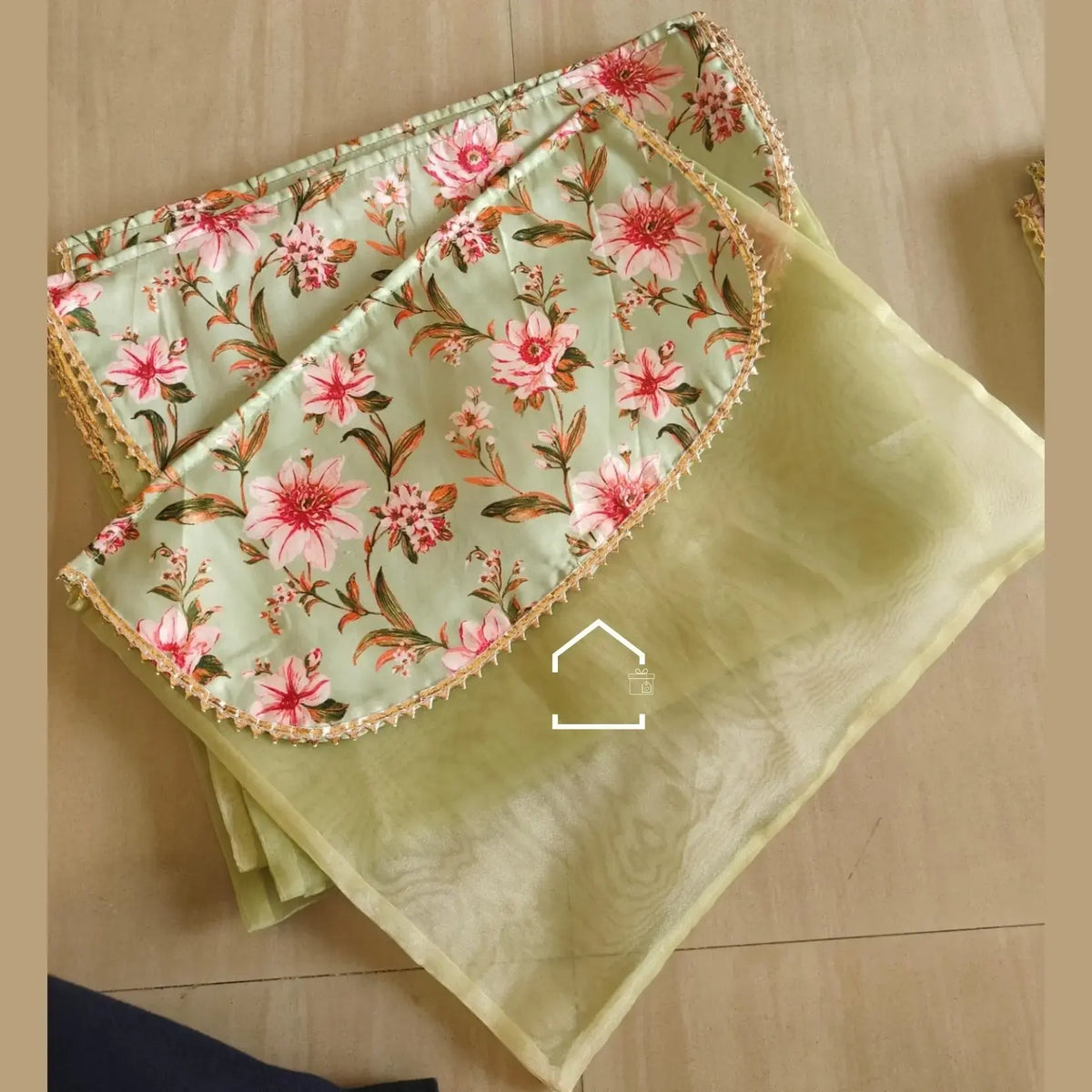Luxury Floral Organza Saree Cover Bag with Crepe Satin Flap
