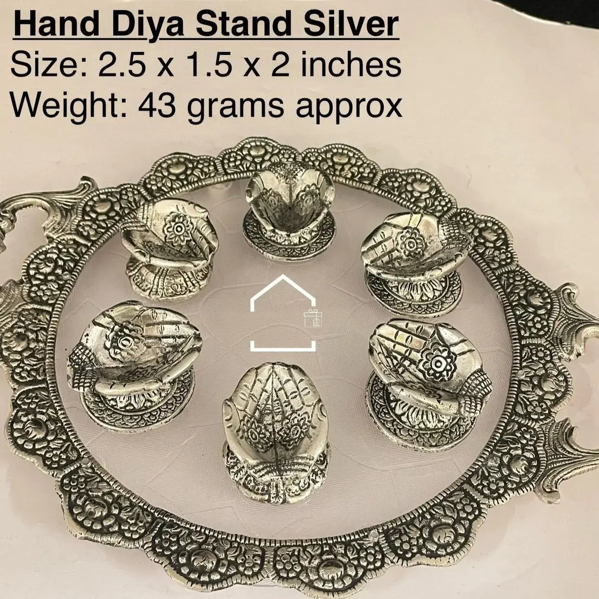 Royal Silver Hand Diya Stand Set of 12