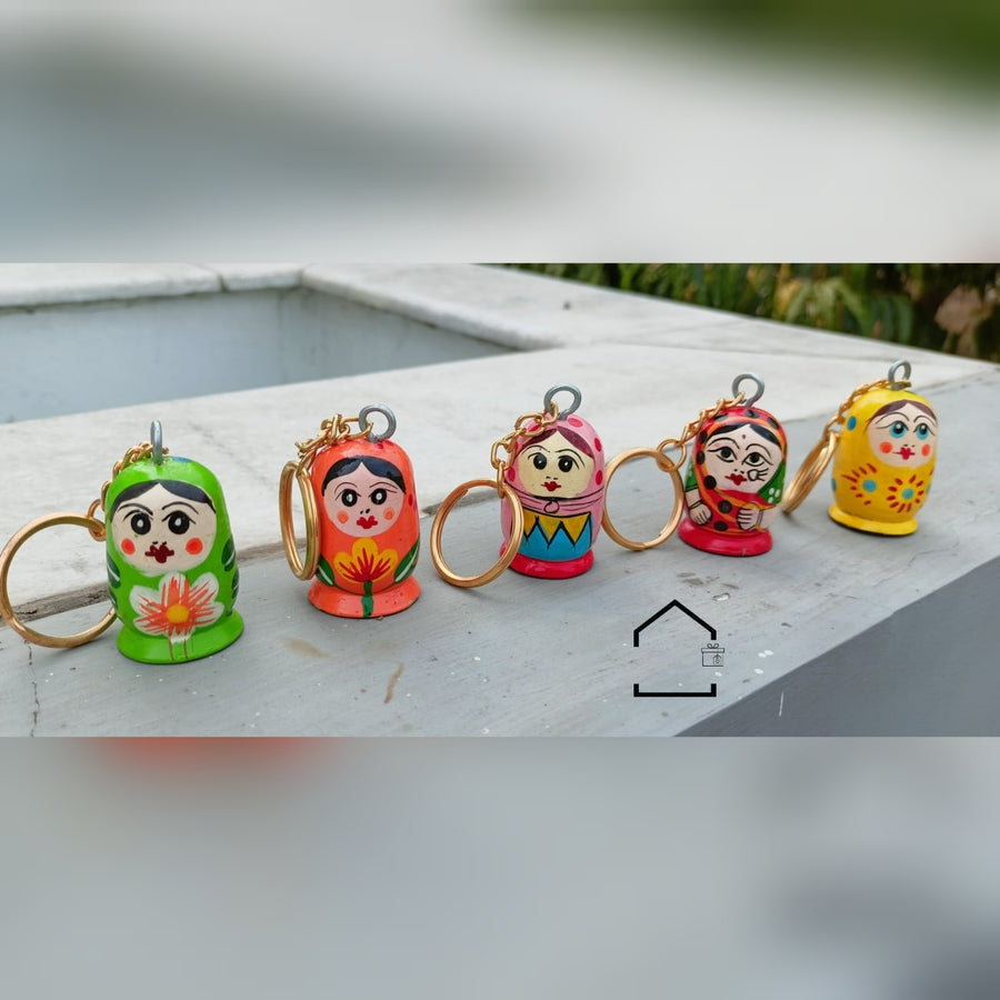 Handpainted Wooden Keychain Set of 6