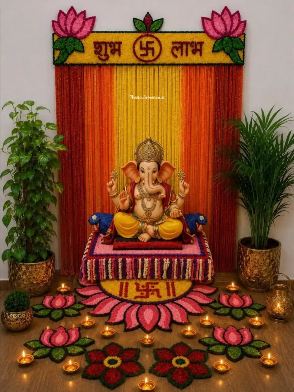 Luxury Ganpati Backdrop Combo | Handmade Pooja Décor