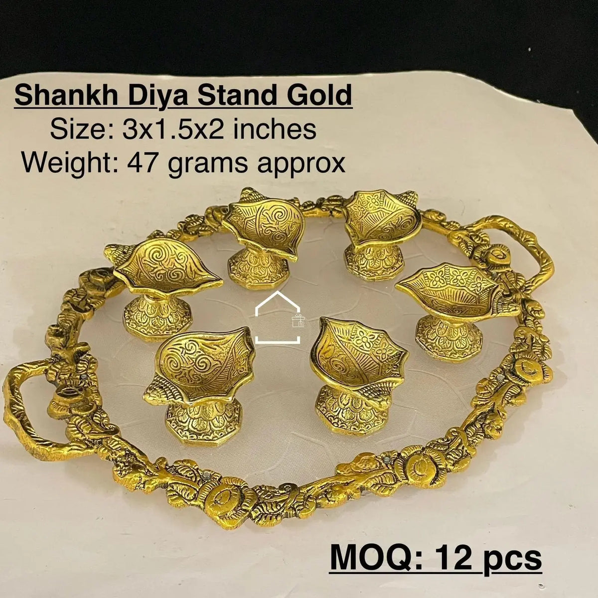 Royal Golden Shankh Diya Stand Set of 12