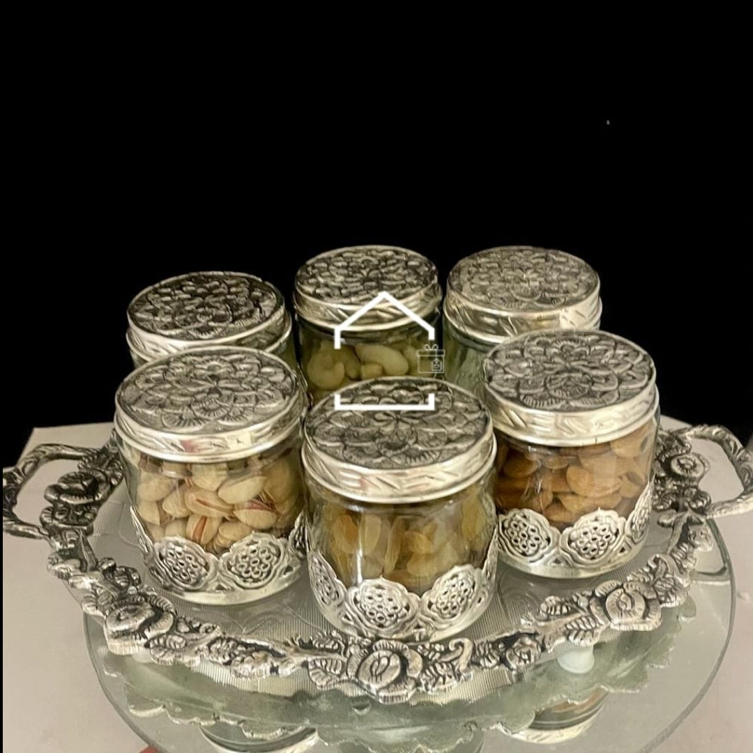 Luxury Dry Fruit Organizer Set with 6 Jars & Tray