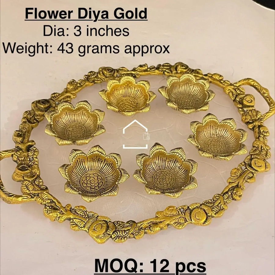 Royal Golden Flower Diya Set of 12