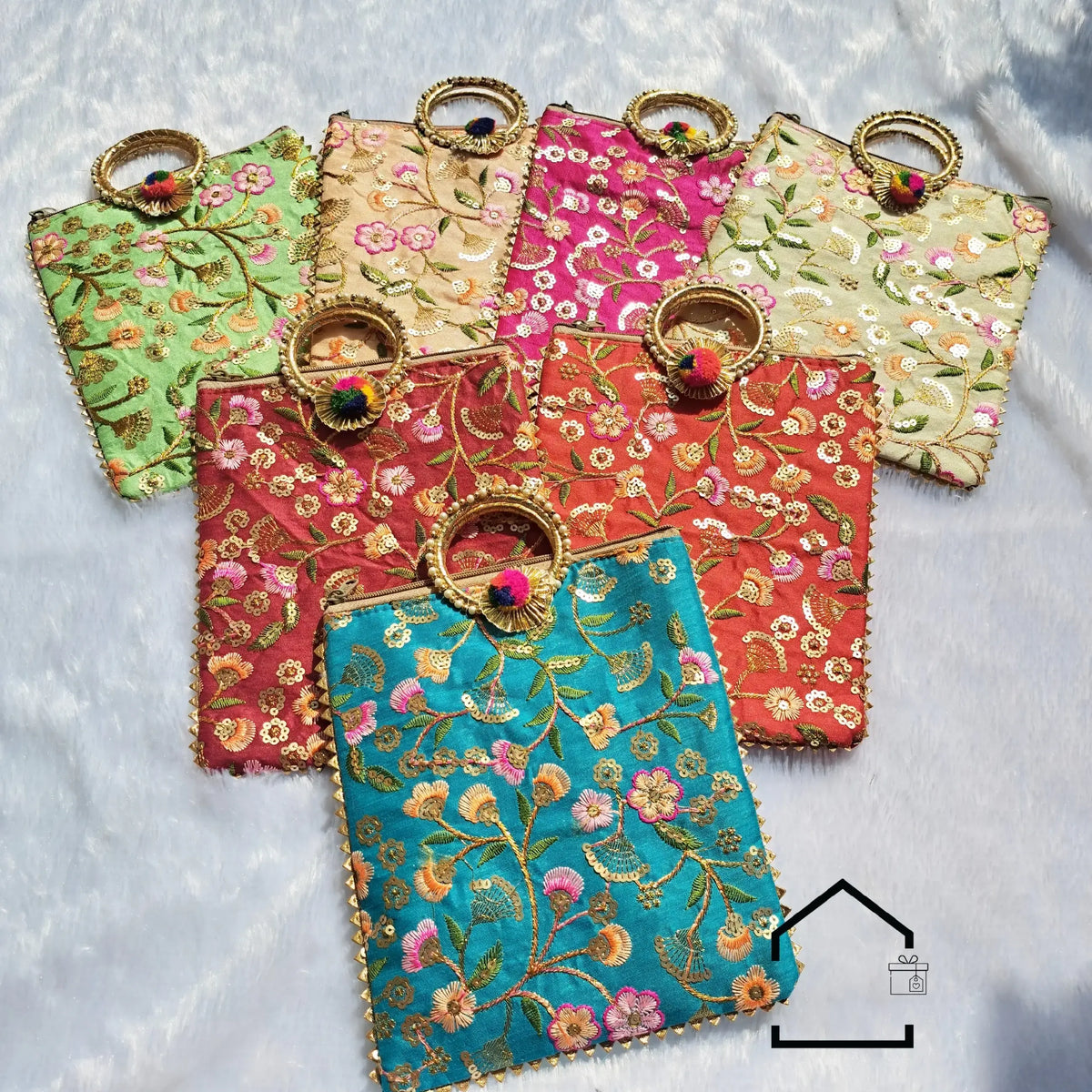 Hand Embroidery With Sequence Giveaway Bags- Set Of 10