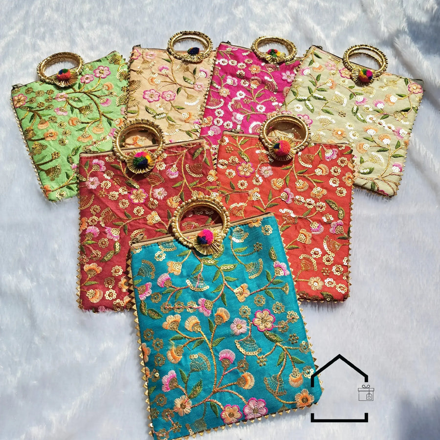 Hand Embroidery With Sequence Giveaway Bags- Set Of 10