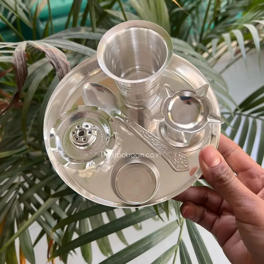 Our Silver Plated Pooja Thali Set (Set of 10)