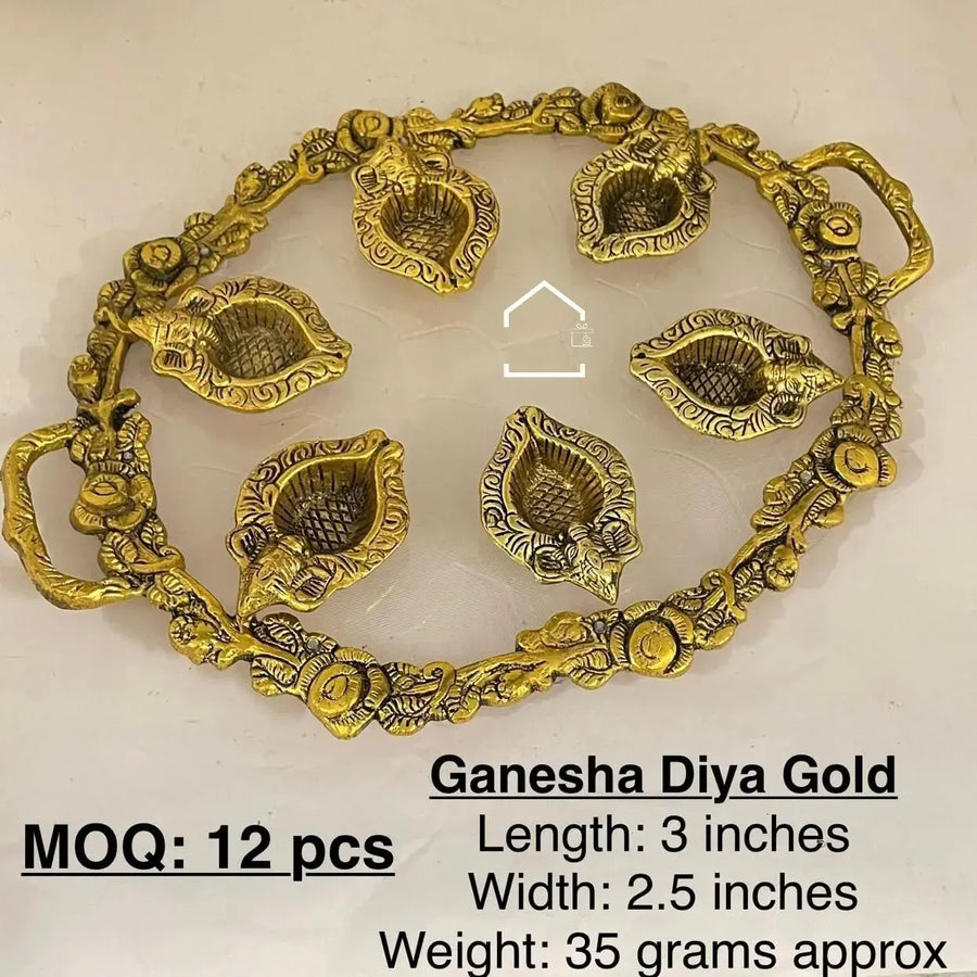 Royal Ganesh Golden Diya Set of 12
