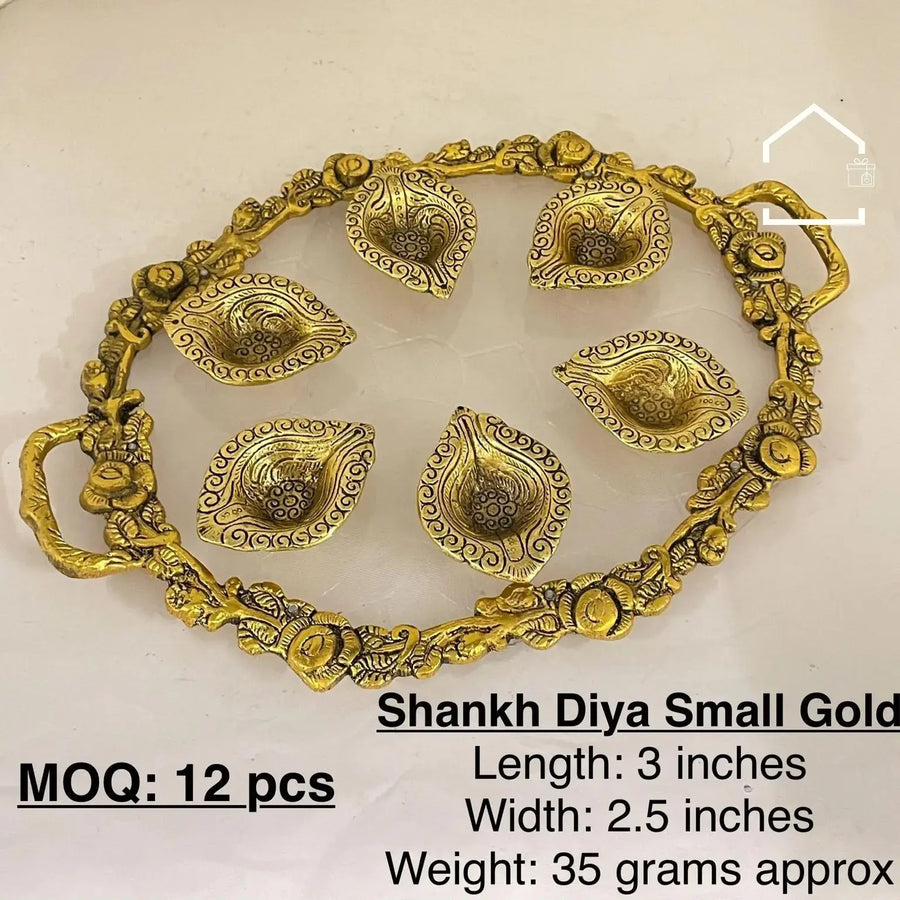 Royal Golden Shankh Diya Set of 12
