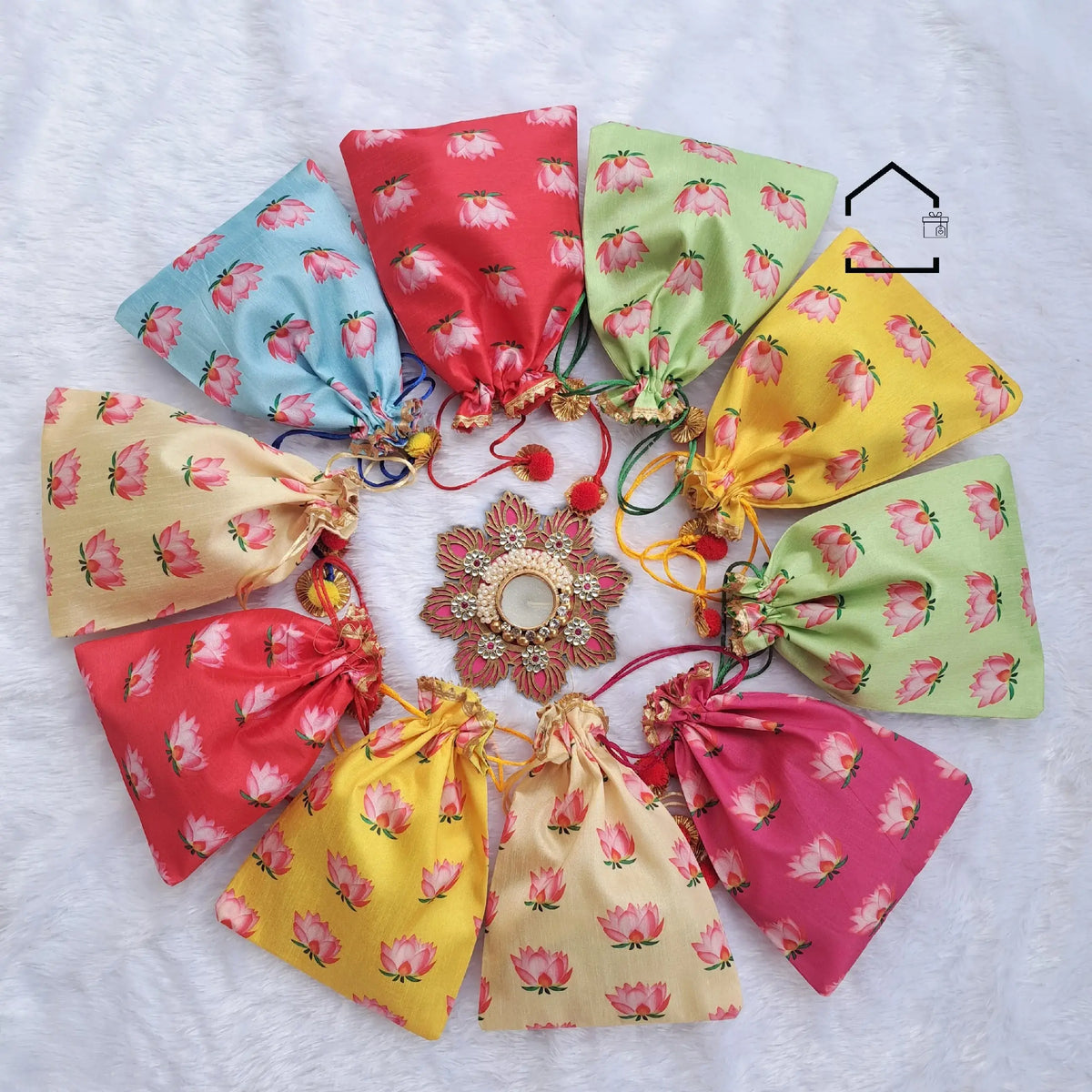 Pichwai Lotus Giveaway Potli - Set Of 10
