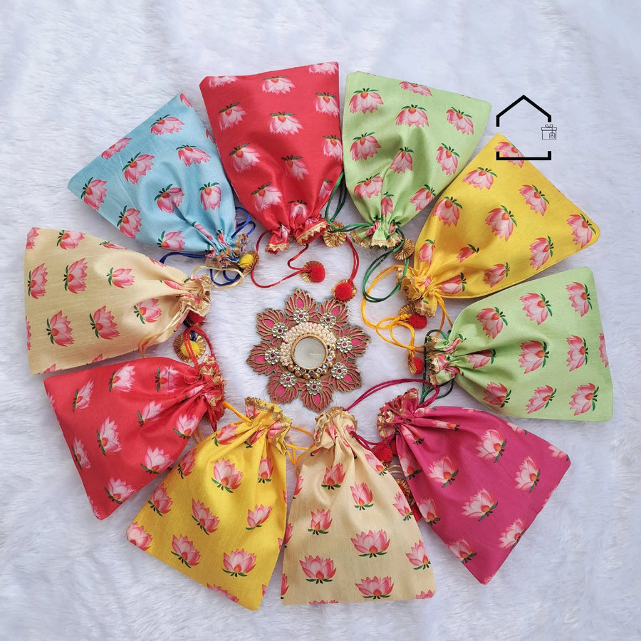 Pichwai Lotus Giveaway Potli - Set Of 10