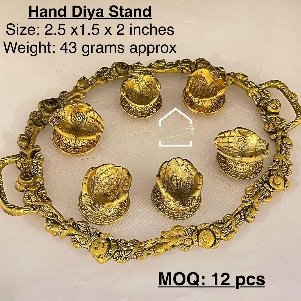 Royal Golden Hand Diya Stand Set of 12