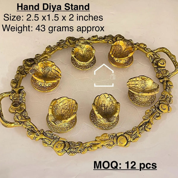 Royal Golden Hand Diya Stand Set of 12
