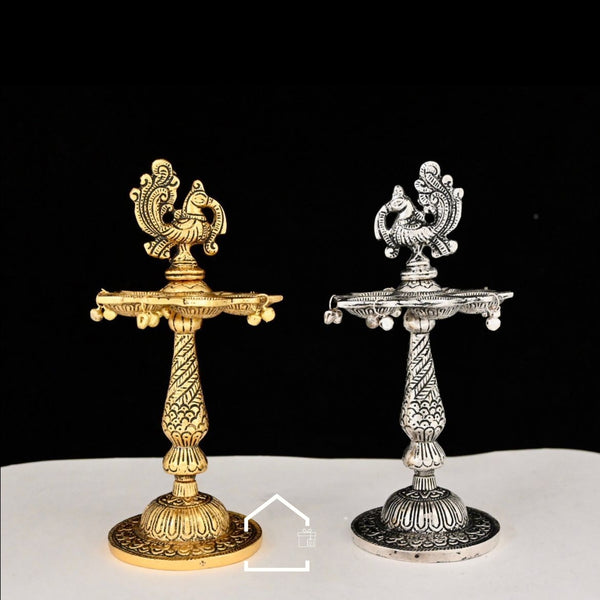 Peacock German Silver Samai Diya Stand