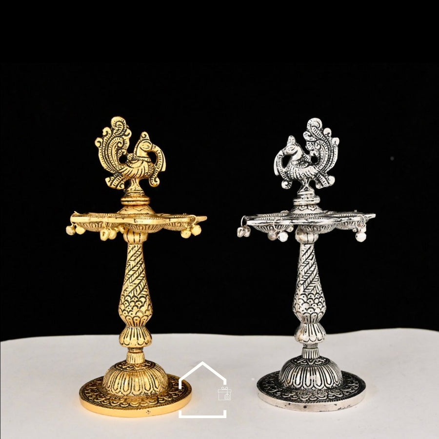 Peacock German Silver Samai Diya Stand