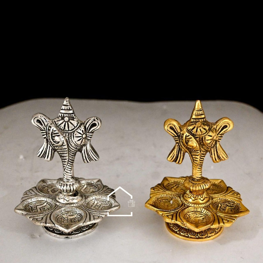 Royal Shankh German Silver 5-Wick Diya Set of 2