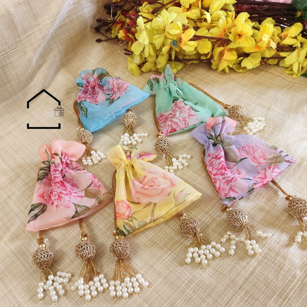 Pastel Bloom Organza Giveaway Potli - Small