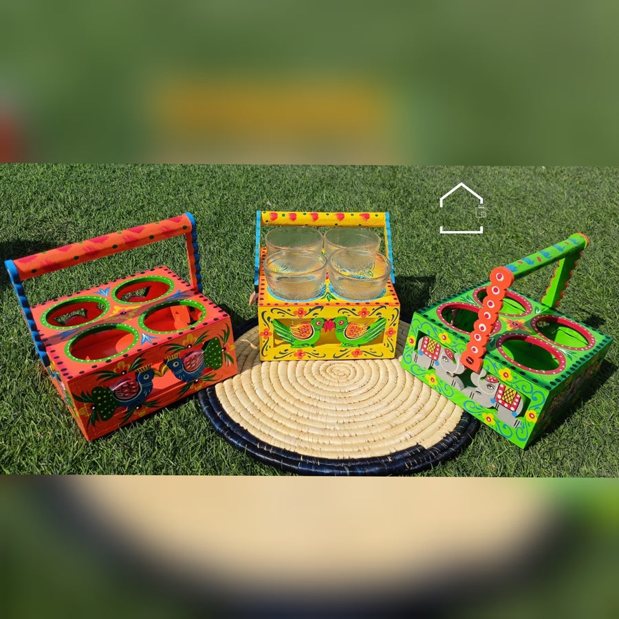 Handpainted Wooden Glass Holder Tray