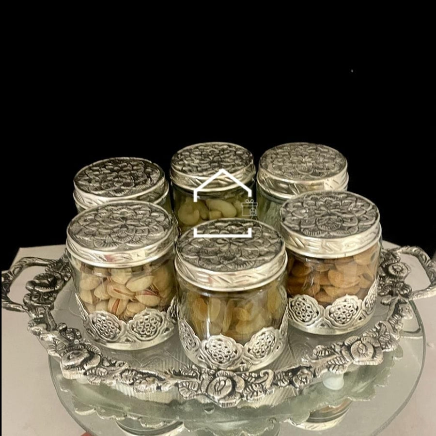 Luxury Dry Fruit Organizer Set with 6 Jars & Tray