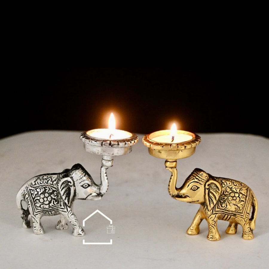 Royal Elephant German Silver T-Light Holders (Set of 2)