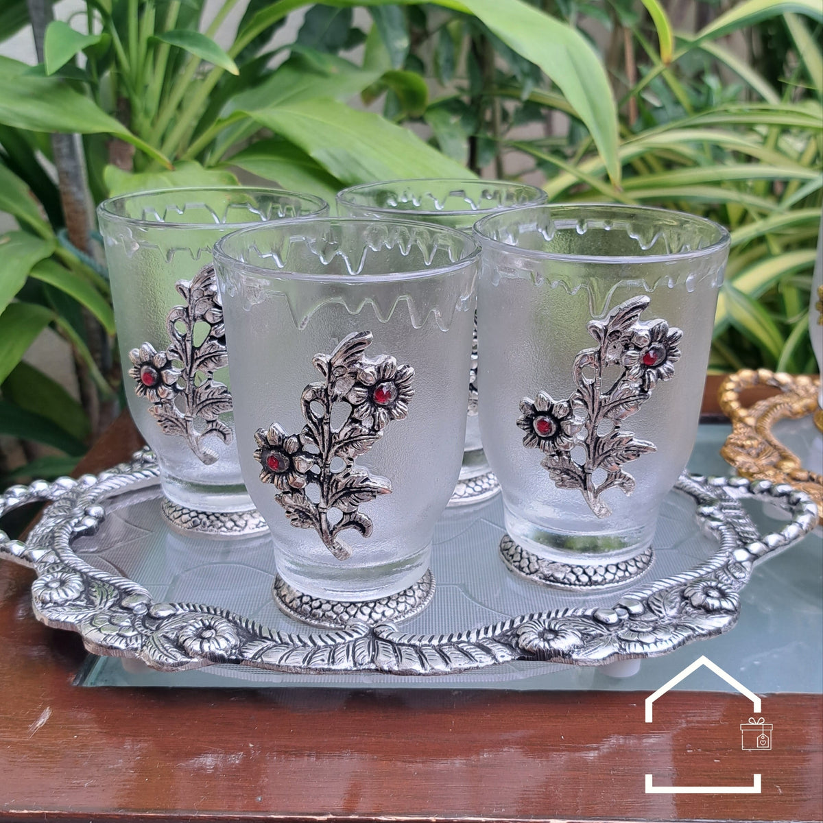 Regal German Silver Glass & Tray Gift Set (4 Glasses)