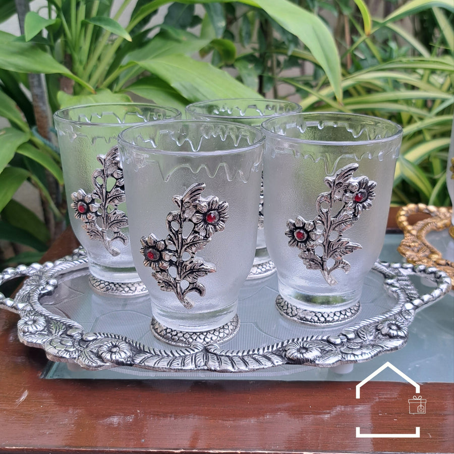 Regal German Silver Glass & Tray Gift Set (4 Glasses)