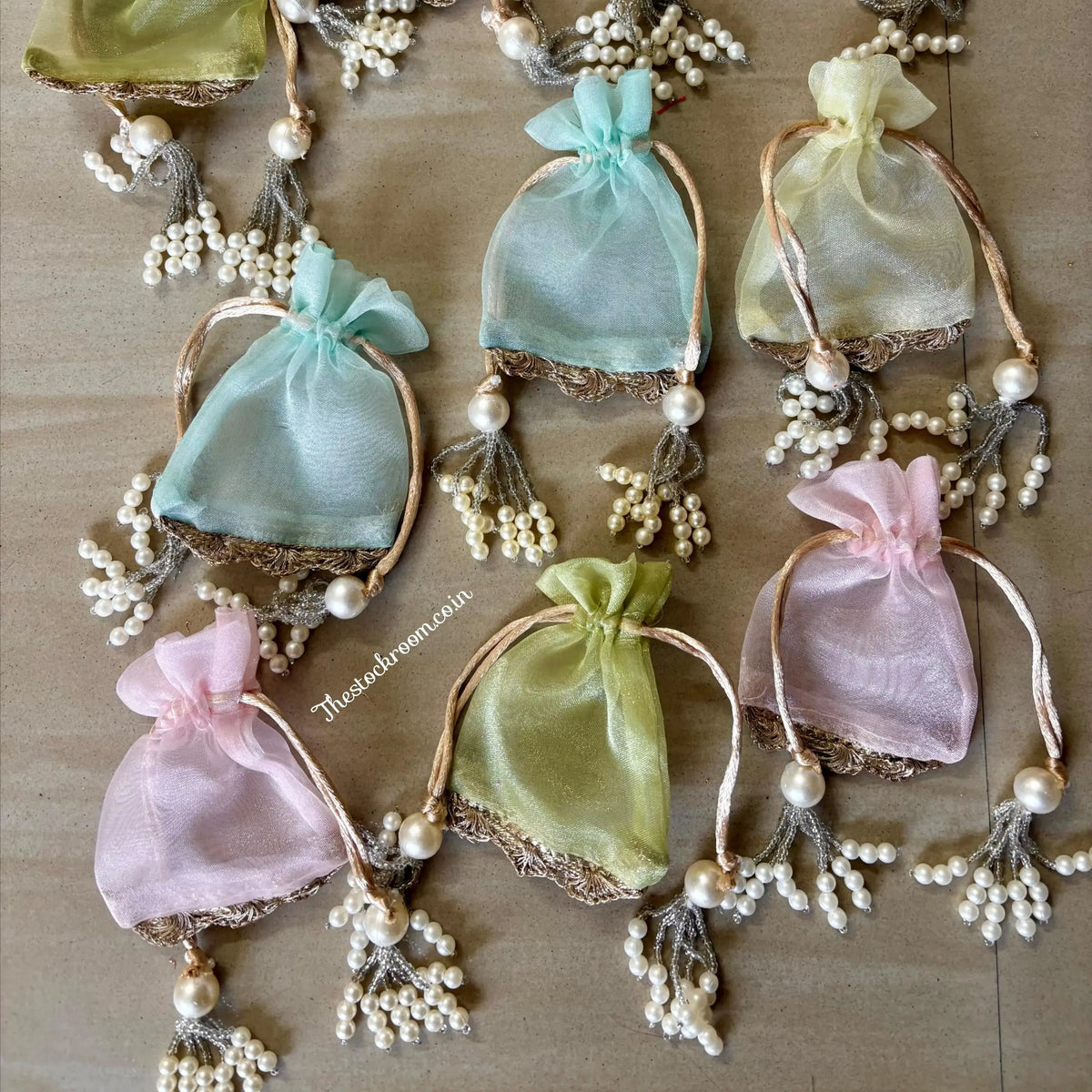 Luxury Pastel Pearl Organza Potli Bags