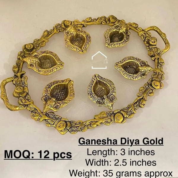 Royal Ganesh Golden Diya Set of 12