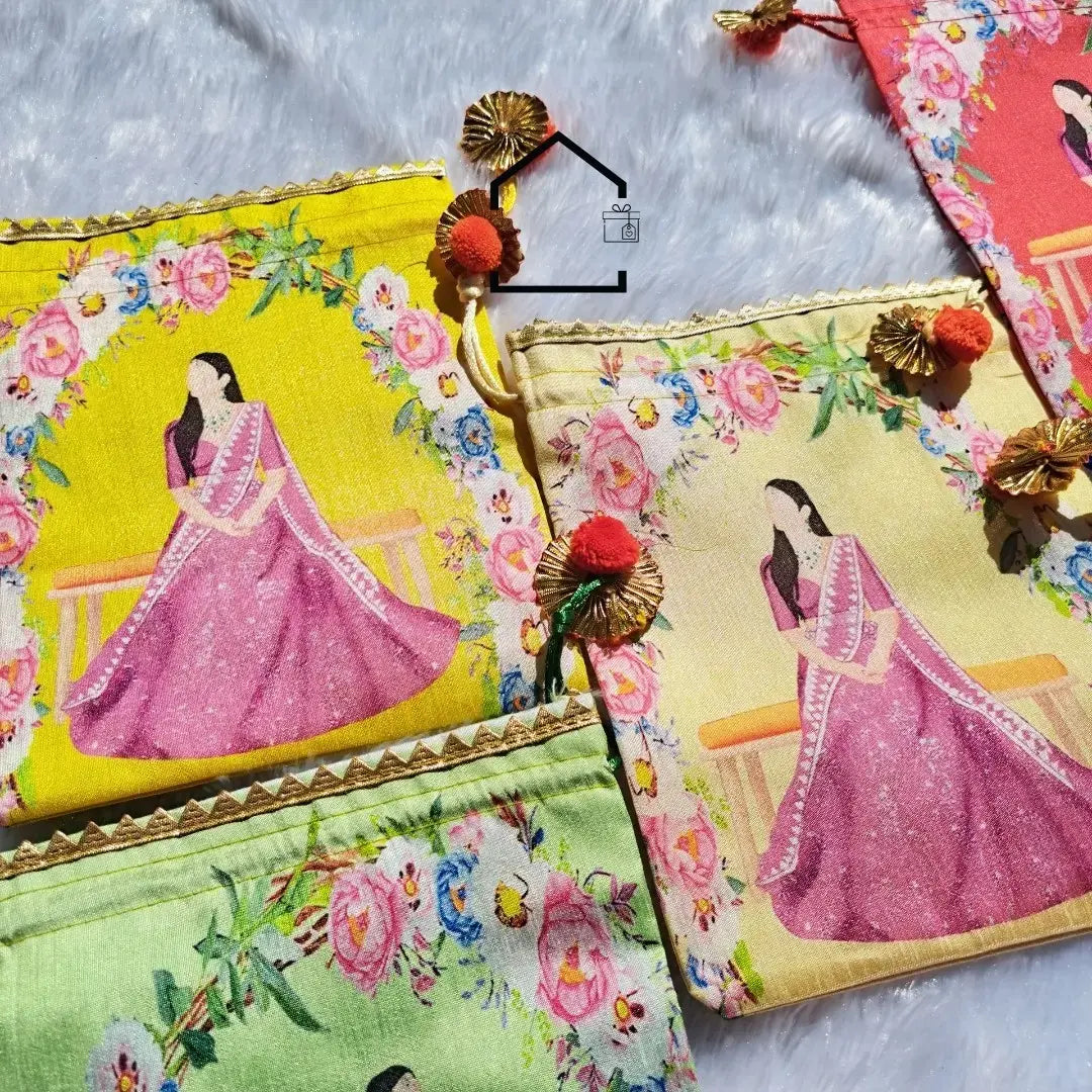 Bride Floral Giveaway Potli- Set Of 10