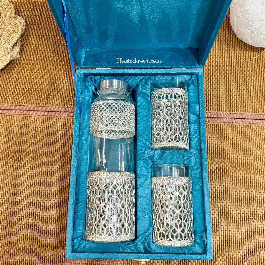 Luxury Silver Plated Bottle & Two-Glass Gift Set