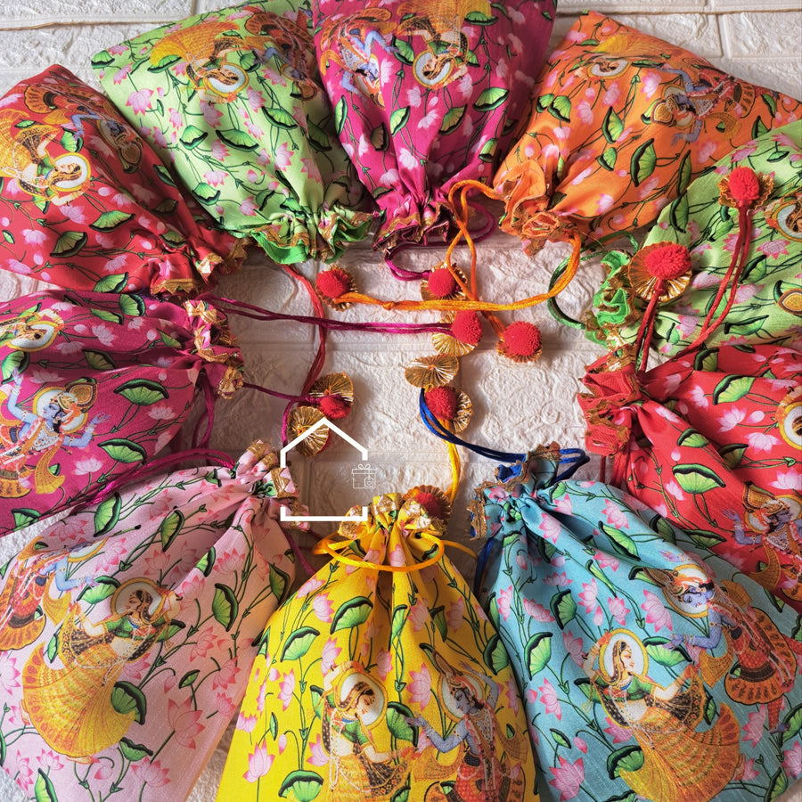Vrindavan Pichwai Radha Krishna Giveaway Potli  - Set Of 10