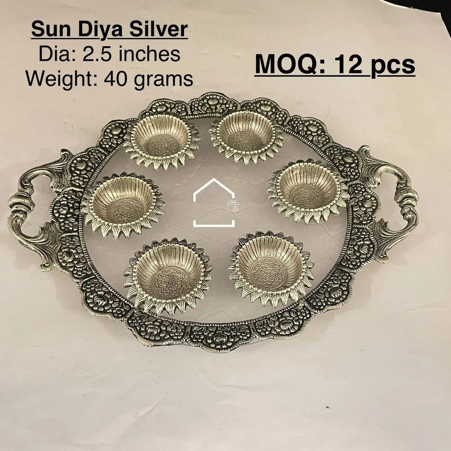 Royal Sun Silver Diya Set of 12