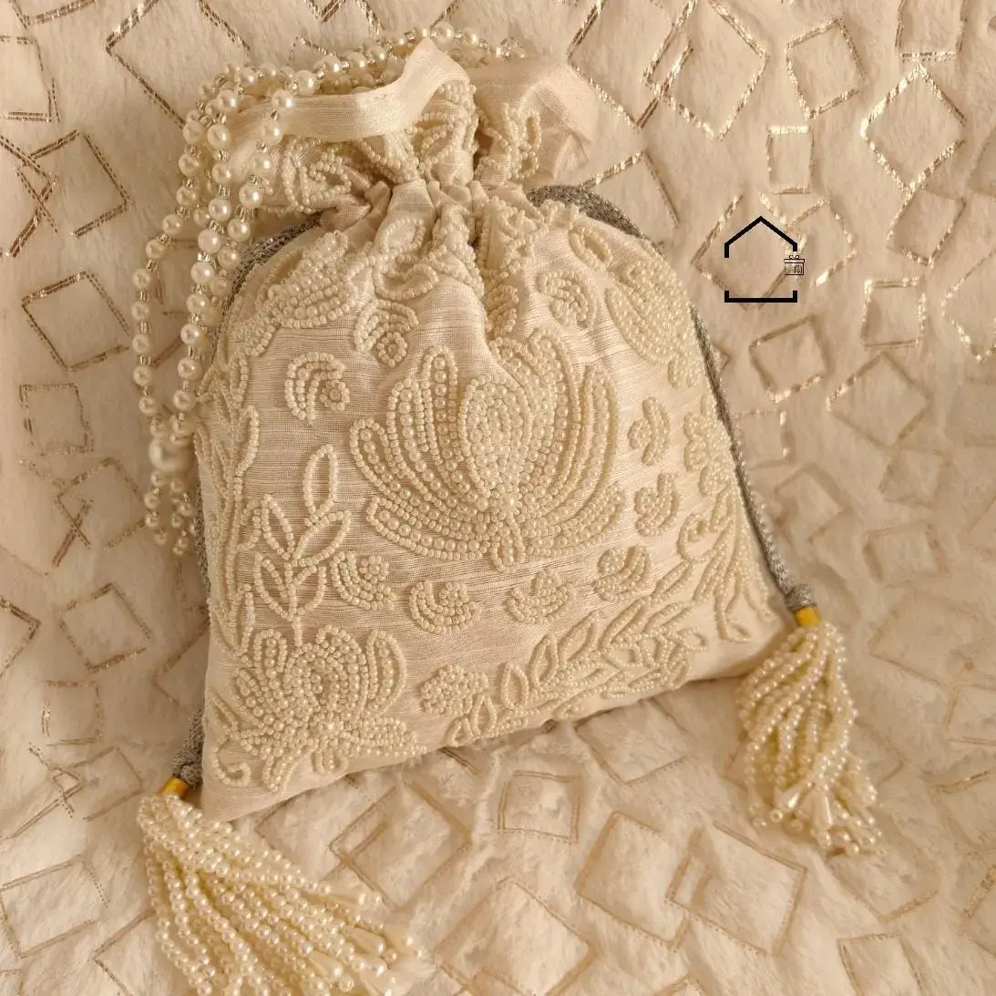 Royal Pearl Silk Potli Bag with Moti Handwork