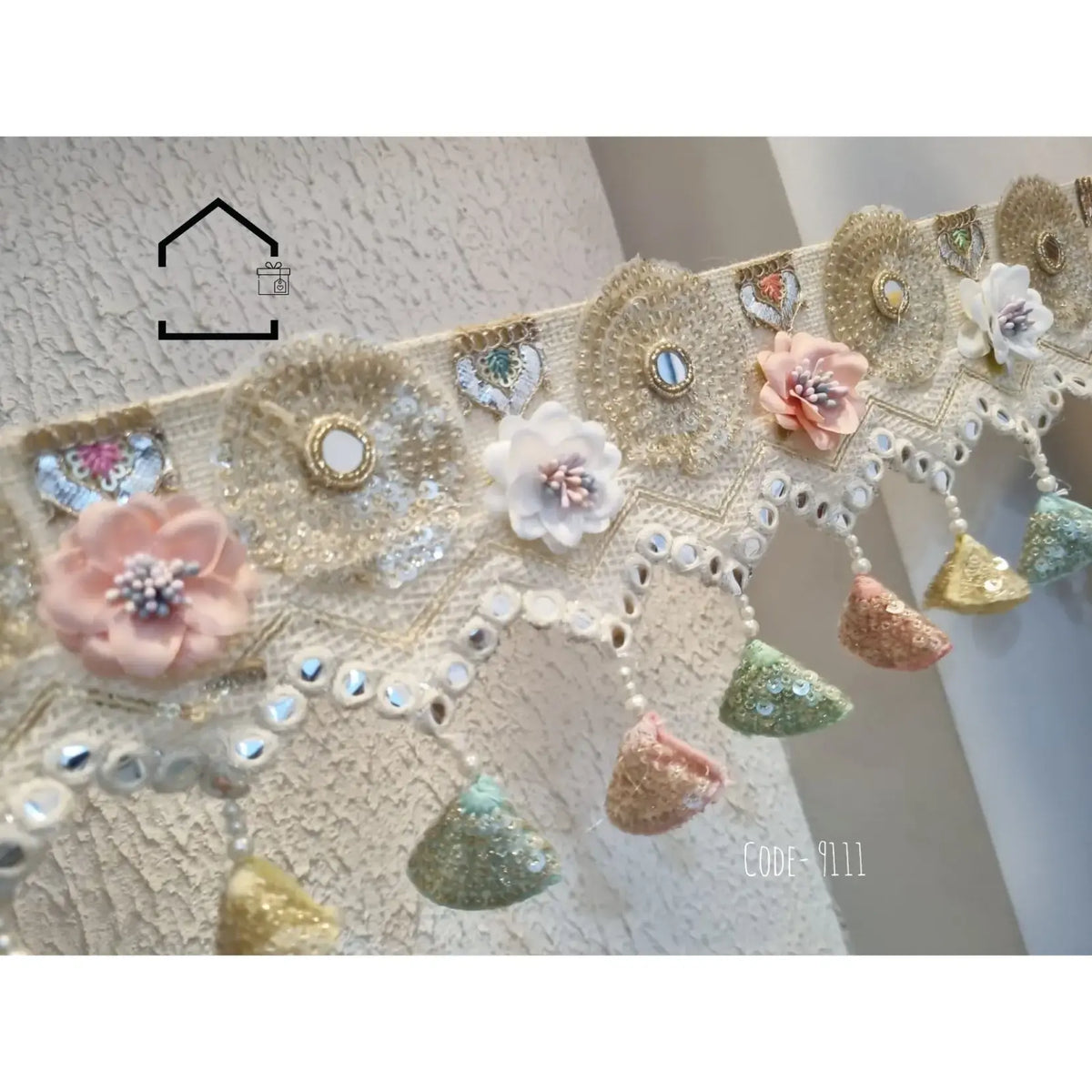 Rustic Jute Floral Toran with Pom-Pom Tassels