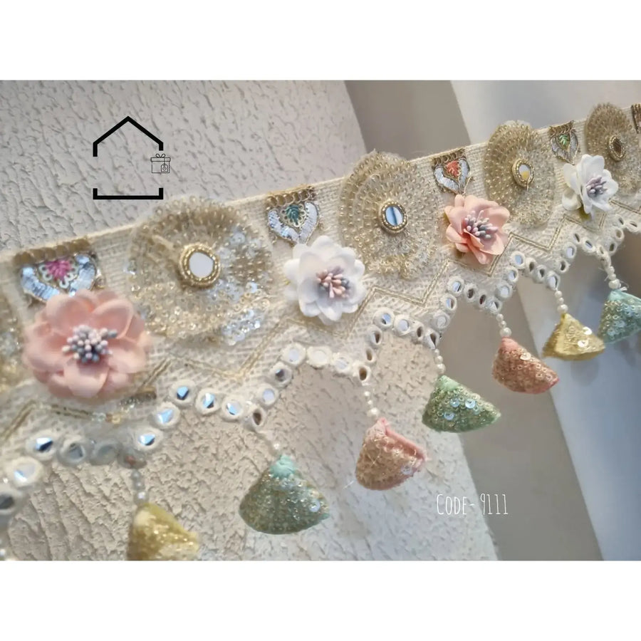 Rustic Jute Floral Toran with Pom-Pom Tassels