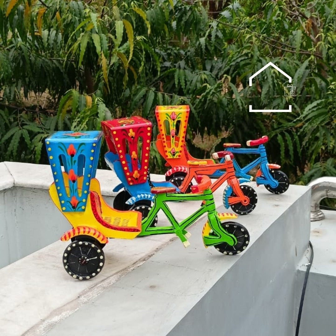 Handpainted Wooden Rickshaw Showpiece Decor