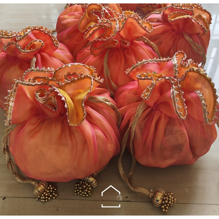 Dual Colour Organza Potli With Tassels