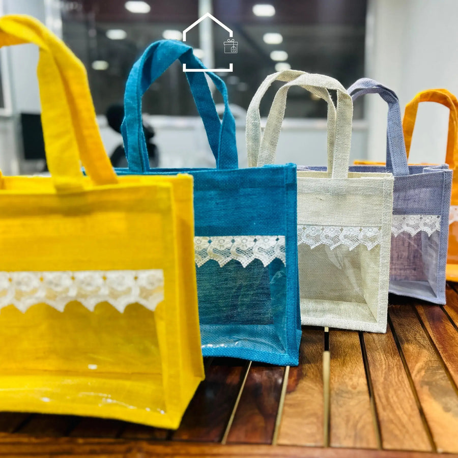 Luxe Transparent Jute Hamper Bag with Lace