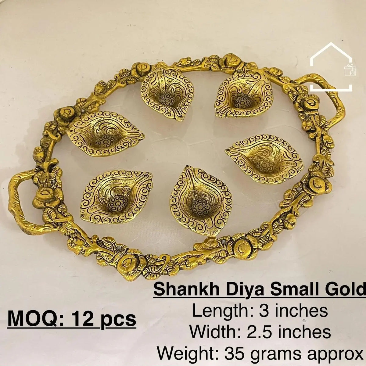 Royal Golden Shankh Diya Set of 12